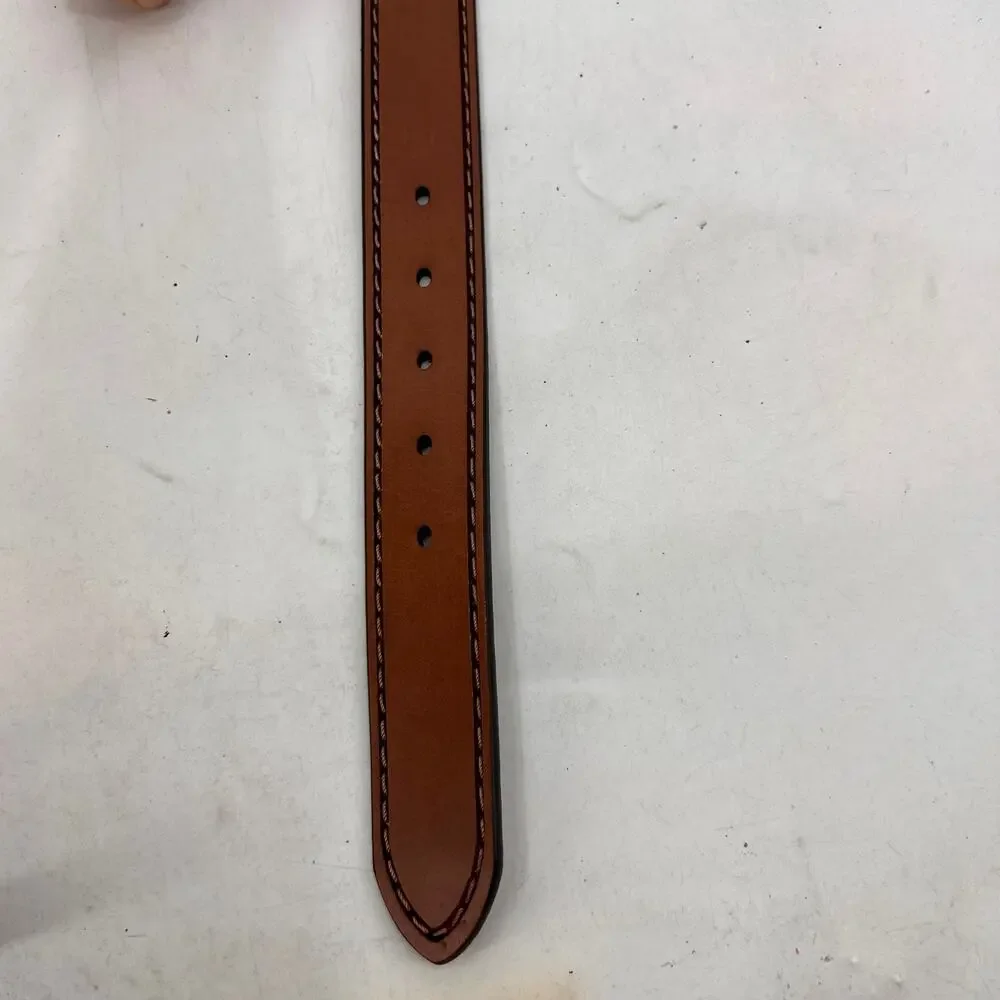 Johnston & Murphy Belt Mens 36 Brown Laser Stitched Italian Steerhide Made Italy